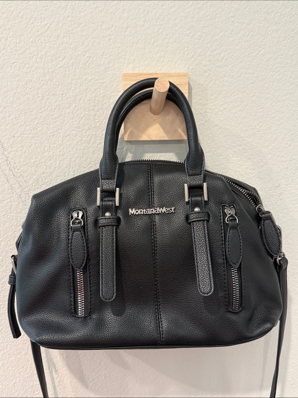 Montana West Black Pebbled Vegan Leather Messenger Satchel Great Condition